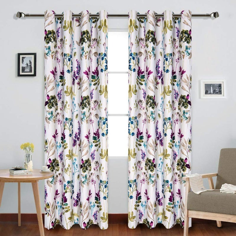 MYRU 1 Pair Purple Blue Flower Curtains for Living Room,Room Darkening Window Drapes for Bedroom (2 x 39x84 Inch) - Image 4